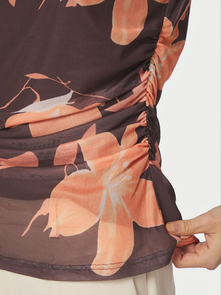 Neo Noir - Liblana Flower Mesh Top 168871 - 210 - Brown Toppe 