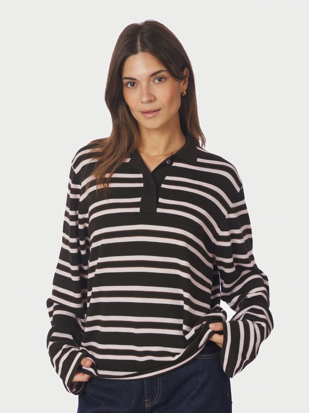 Neo Noir - Mala Polo Knit Blouse 167213 - 676 - Dark Brown Bluser 