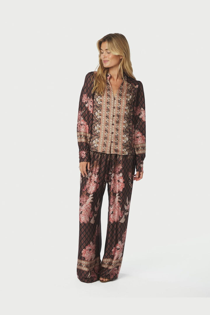 Neo Noir - Massima Botanical Border Blouse 167029 - 100 - Black