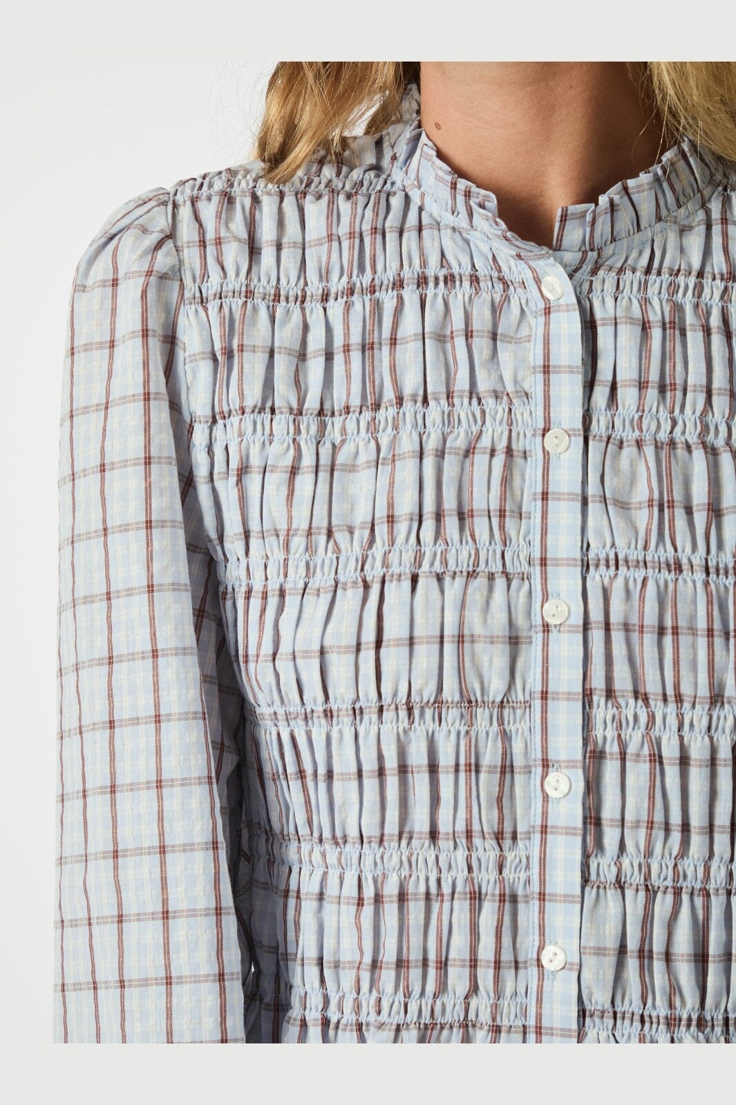 Neo Noir - Mocca Smock Check Blouse 166900 - 145 - Light Blue