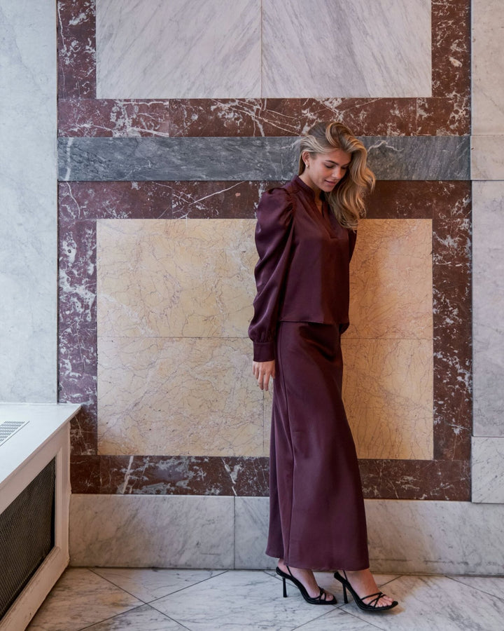 Neo Noir - Nnrosslyn Heavy Sateen Blouse 163769 - Burgundy Bluser 