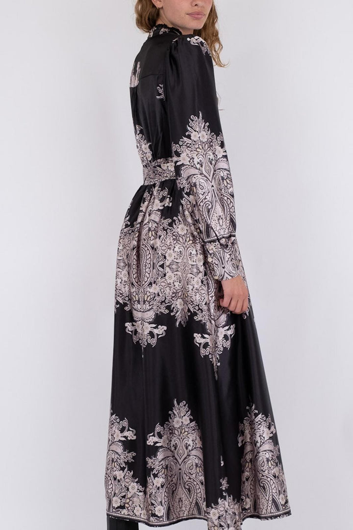 Neo Noir - Nova Paisley Border Dress - Black