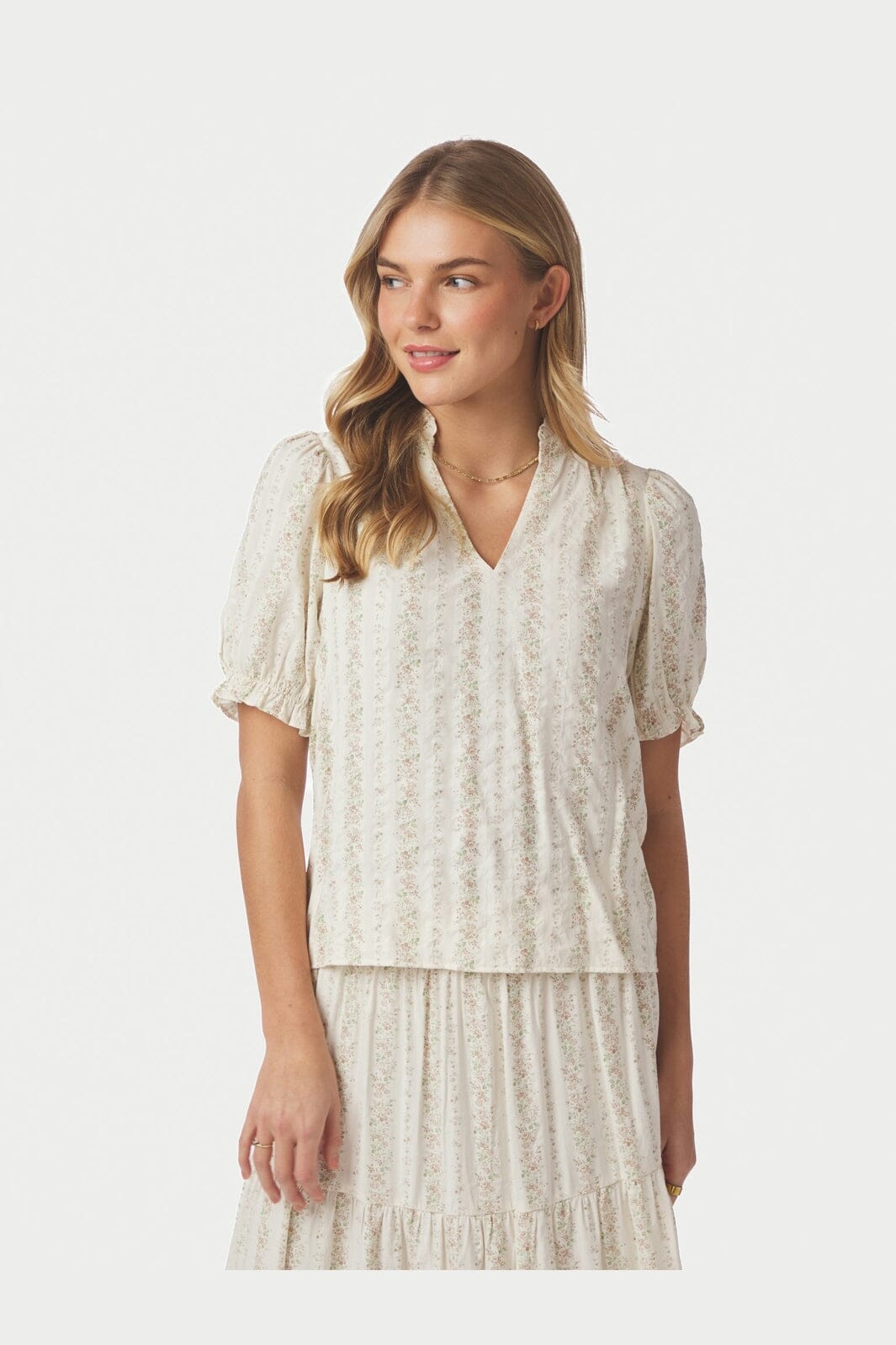 Neo Noir - Odesa Floral Stripe Blouse 168816 - 122 - Creme