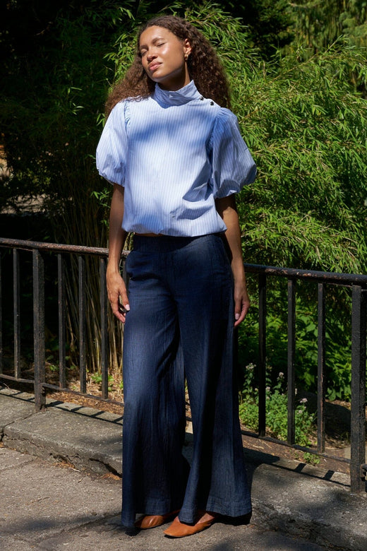 Neo Noir - Parisa Stripe Blouse 169527 - 145 - Light Blue Bluser 