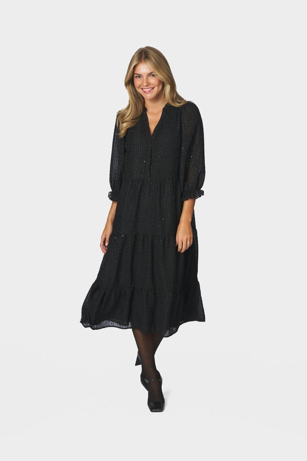 Neo Noir - Robyn Deco Chiffon Dress 171008 - 100 - Black