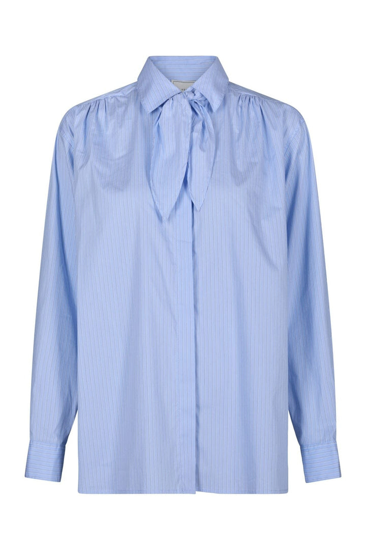 Neo Noir - Rochelle Scarf Fine Stripe Shirt 170095 - 145 - Light Blue