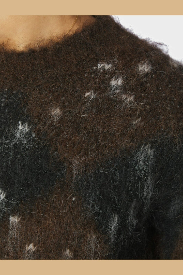 Neo Noir - Roeme Check Fluffy Knit Blouse 168111 - 676 - Dark Brown