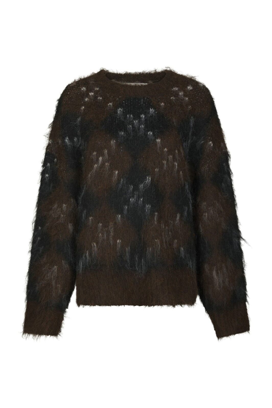 Neo Noir - Roeme Check Fluffy Knit Blouse 168111 - 676 - Dark Brown