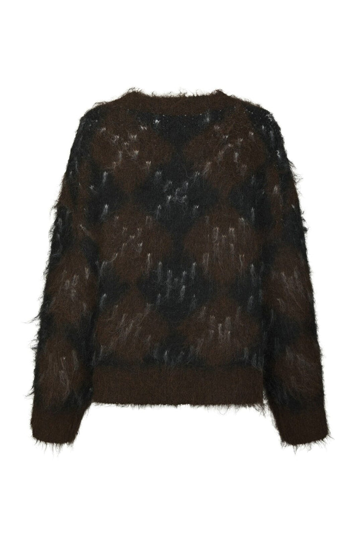 Neo Noir - Roeme Check Fluffy Knit Blouse 168111 - 676 - Dark Brown