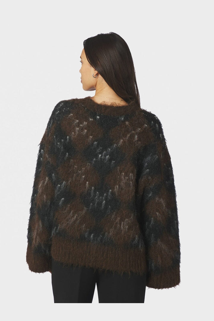 Neo Noir - Roeme Check Fluffy Knit Blouse 168111 - 676 - Dark Brown