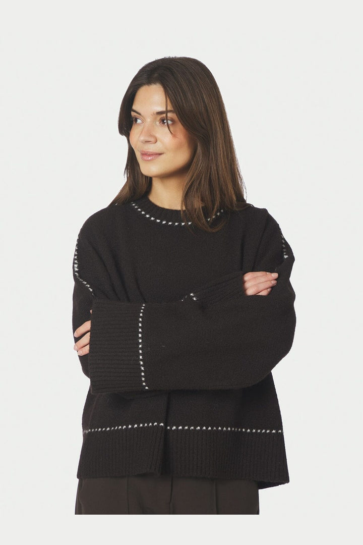 Neo Noir - Roeme Knit Stitch Blouse 164818 - 676 - Dark Brown