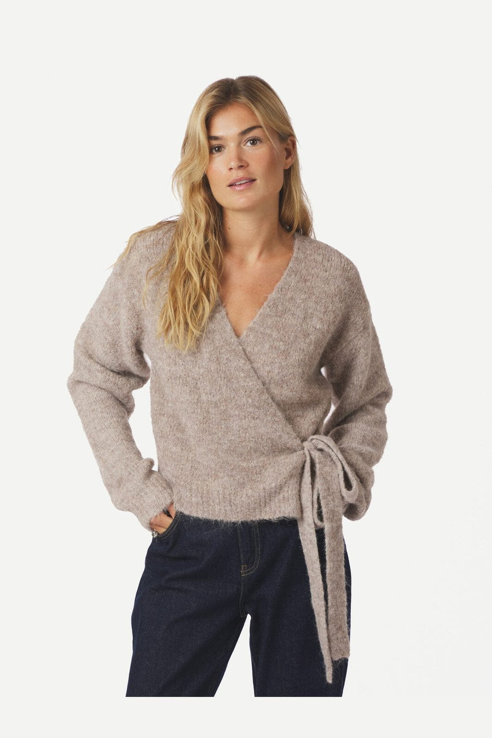 Neo Noir - Ronia Fluffy Wrap Knit Cardigan 166619 - 976 - Beige Melange