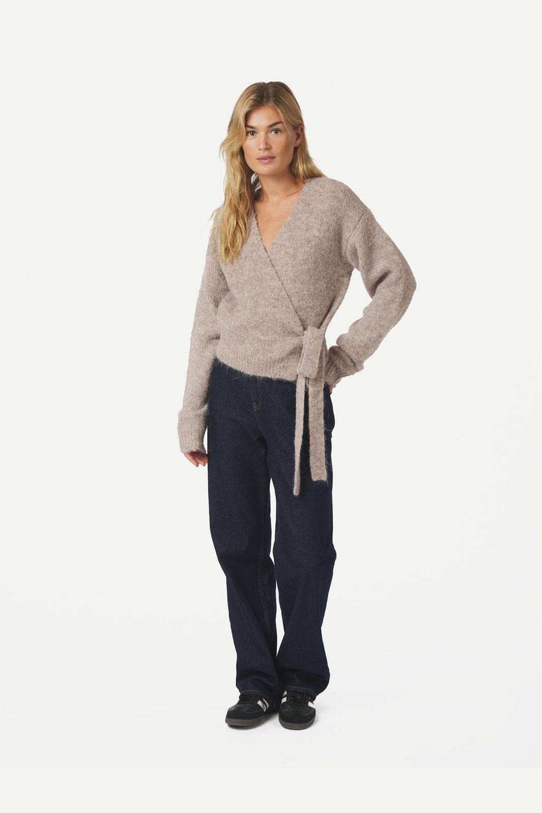 Neo Noir - Ronia Fluffy Wrap Knit Cardigan 166619 - 976 - Beige Melange