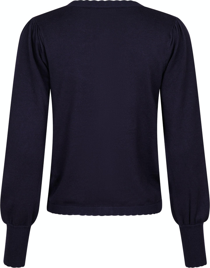 Neo Noir - Rose Scallop Knit Cardigan - Navy