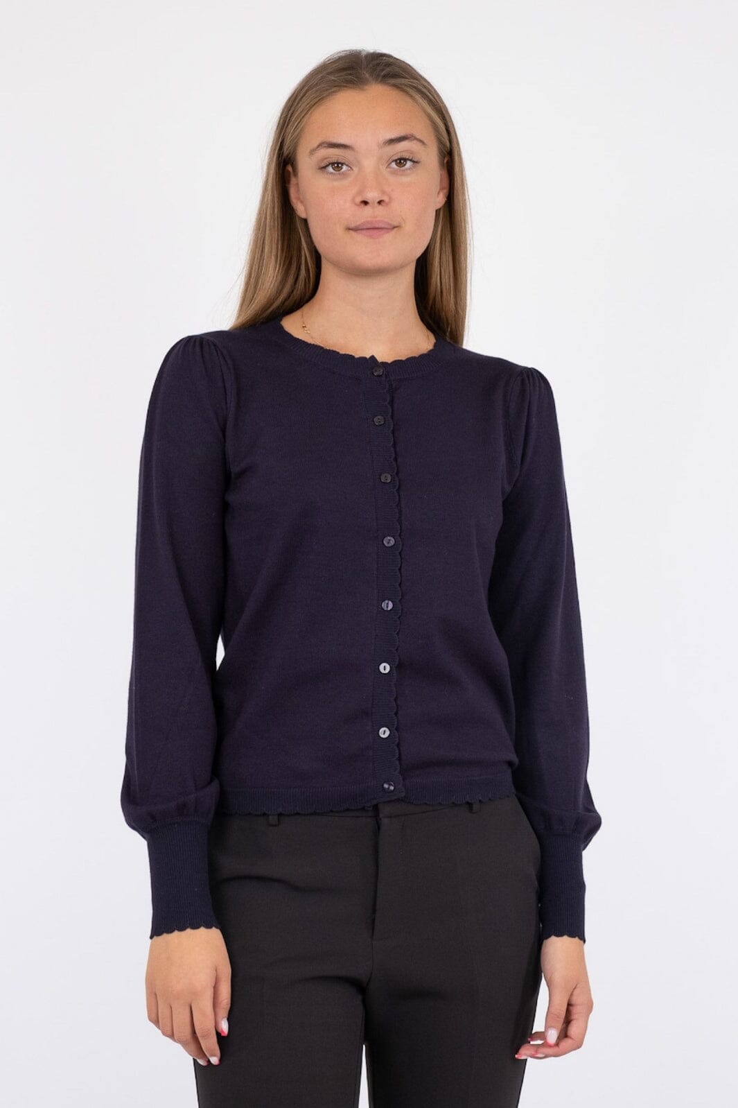 Neo Noir - Rose Scallop Knit Cardigan - Navy Cardigans 