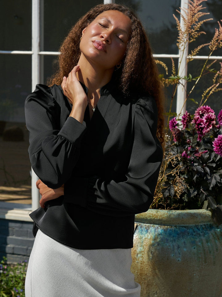 Neo Noir - Rosslyn Heavy Sateen Blouse 163769 - 100 - Black Bluser 