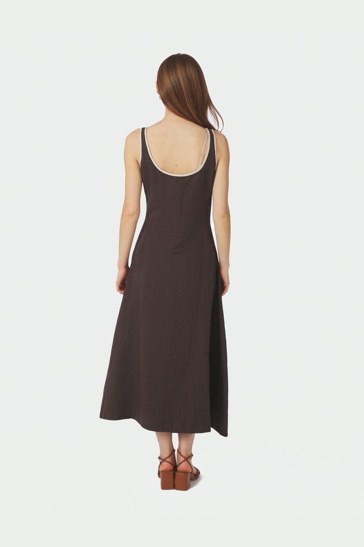 Neo Noir - Safinan Linen Contrast Dress 168961 - 676 - Dark Brown
