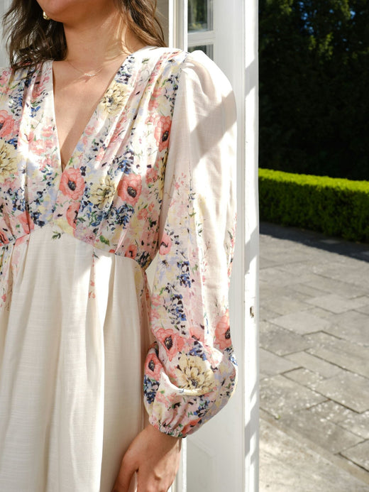 Neo Noir - Silfi Flower Print Dress 164828 - 122 - Creme Kjoler 