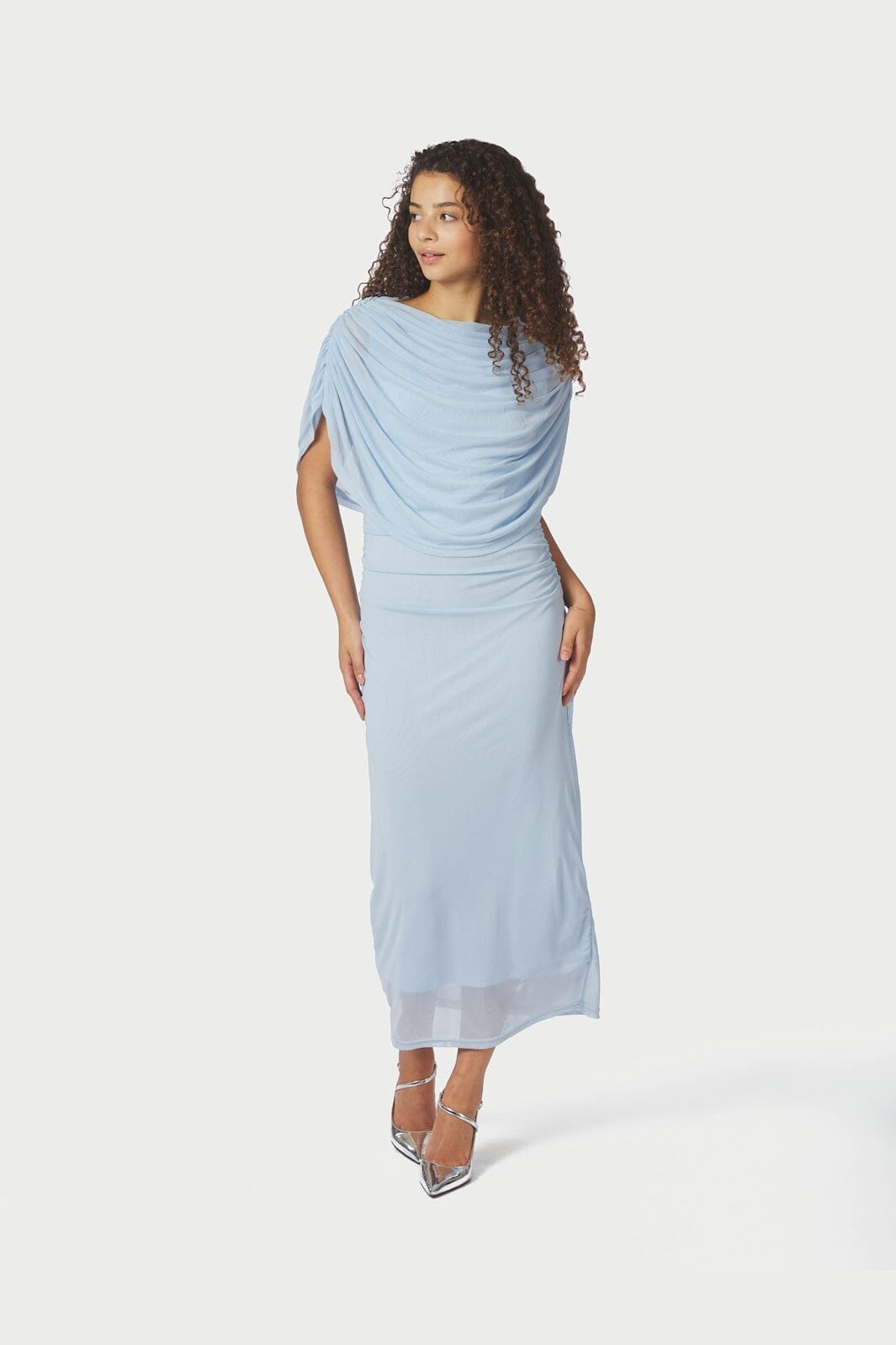 Neo Noir - Tottuna Long Drapy Mesh Dress 168451 - 145 - Light Blue