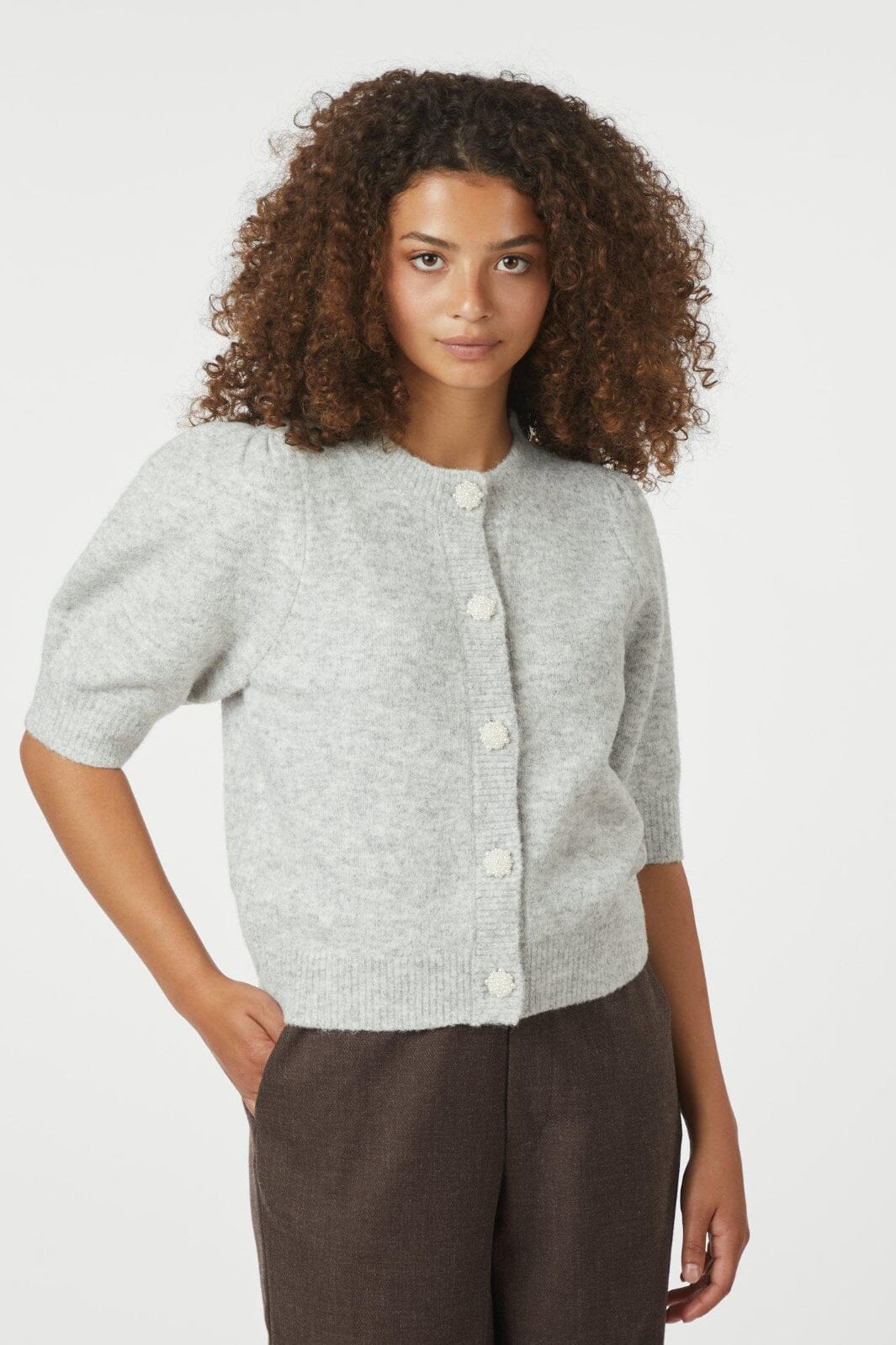 Neo Noir - Trudy Deco Knit Cardigan 164514 - 103 - Light Grey Melange
