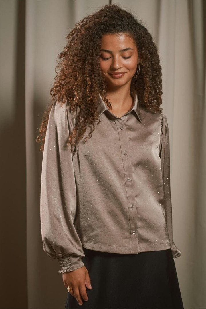 Neo Noir - Vacca Heavy Sateen Bedazz Shirt 167497 - 811 - Dark Taupe