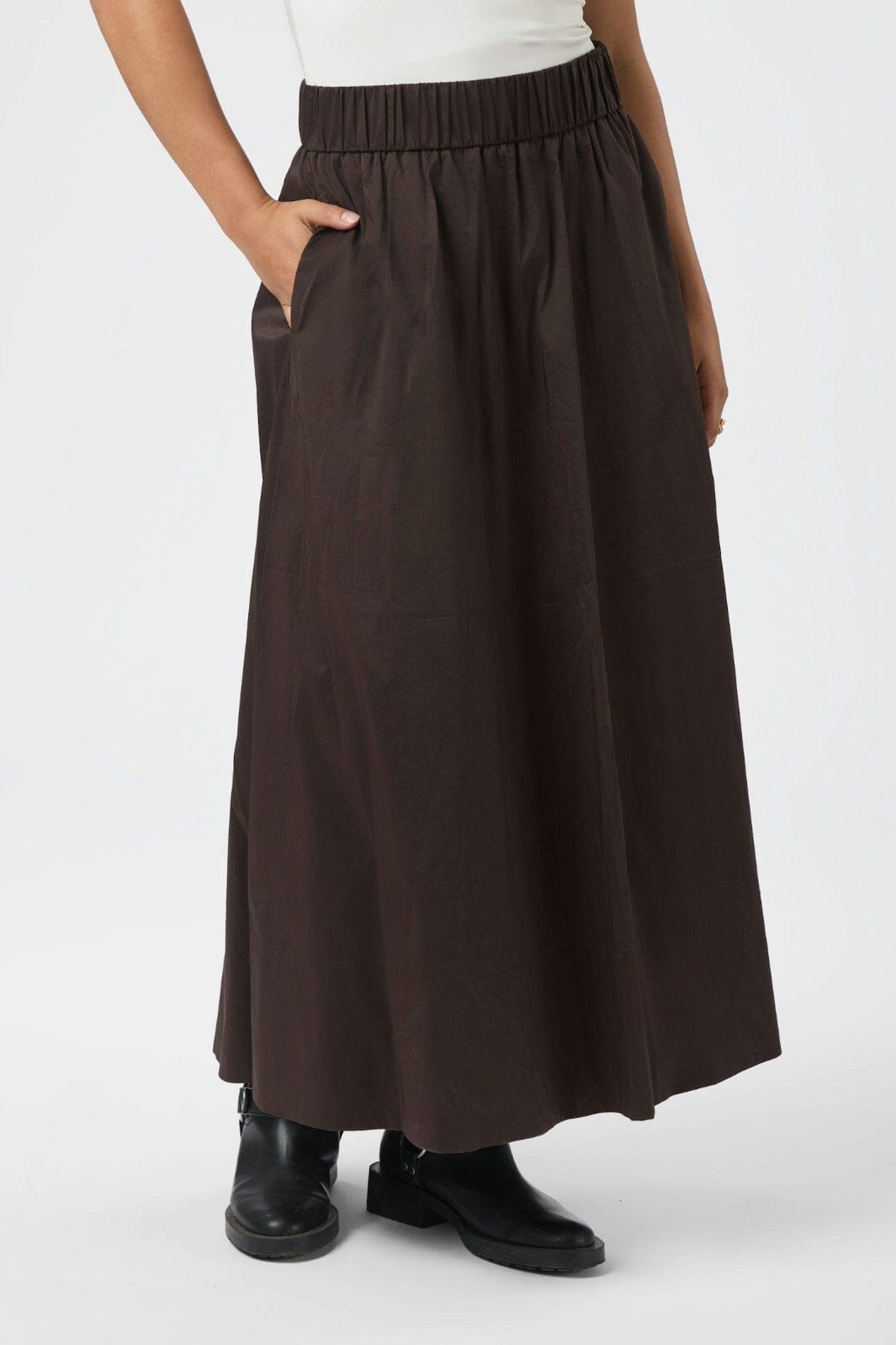 Neo Noir - Yara Long Poplin Skirt 163076 - 584 - Chocolate Brown