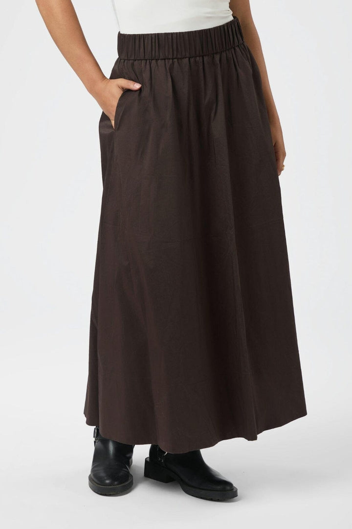 Neo Noir - Yara Long Poplin Skirt 163076 - 584 - Chocolate Brown