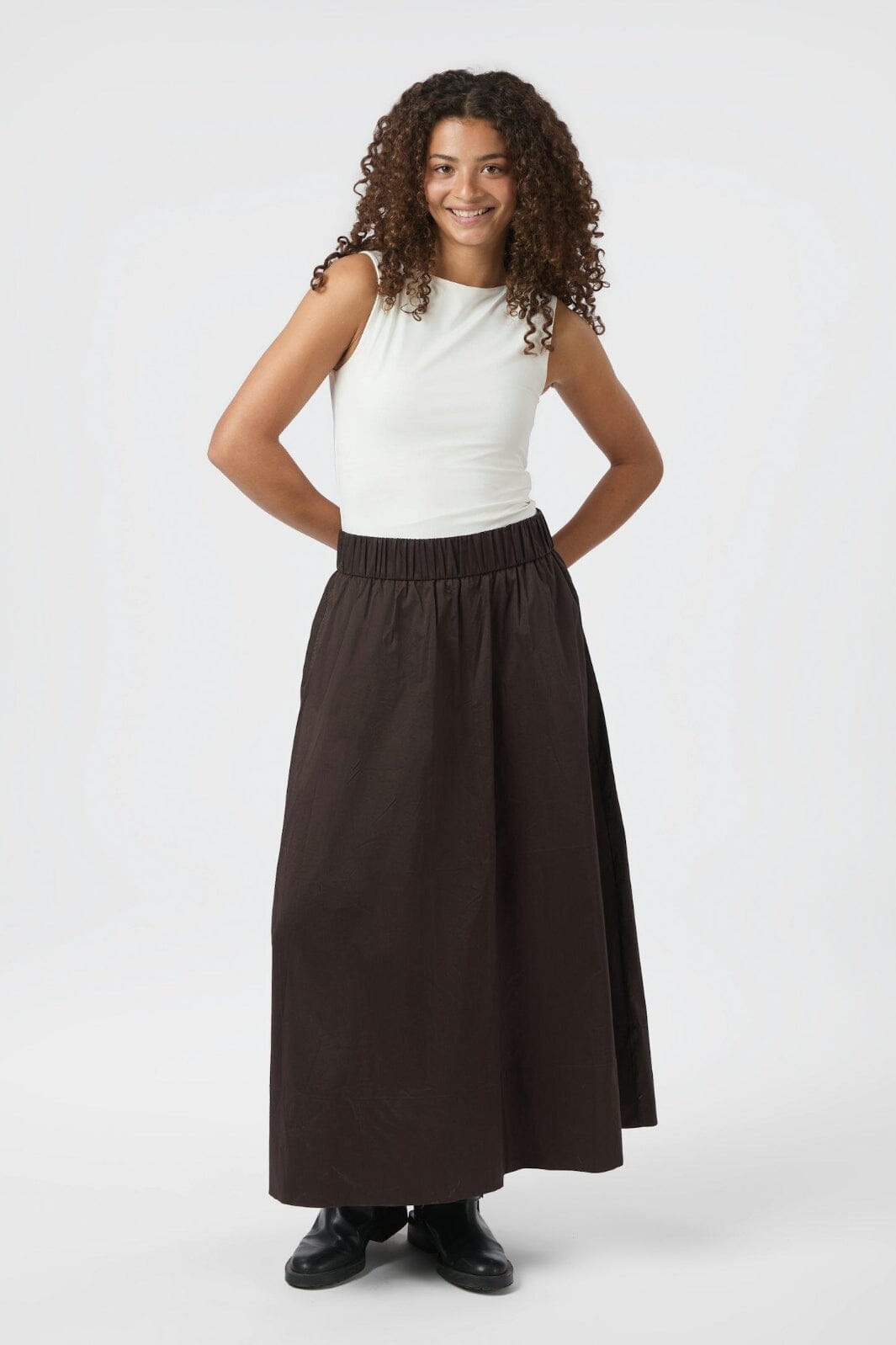 Neo Noir - Yara Long Poplin Skirt 163076 - 584 - Chocolate Brown