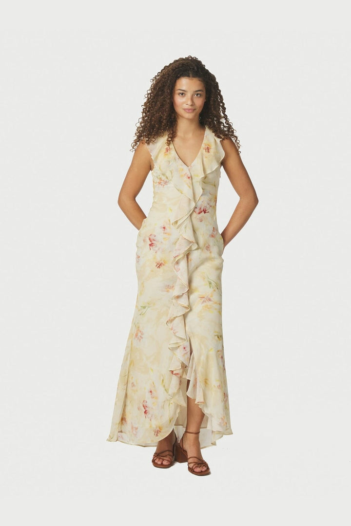 Neo Noir - Zella Chiffon Print Dress 167616 - 203 - Dusty Yellow