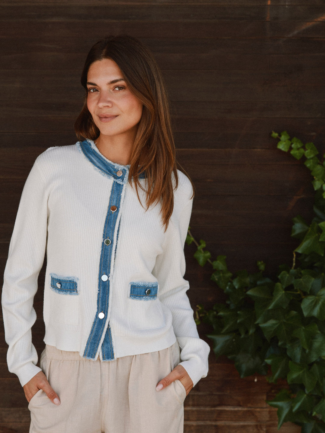 Neo Noir - Zelma Knit Denim Cardigan 167245 - 121 - Off White Cardigans 