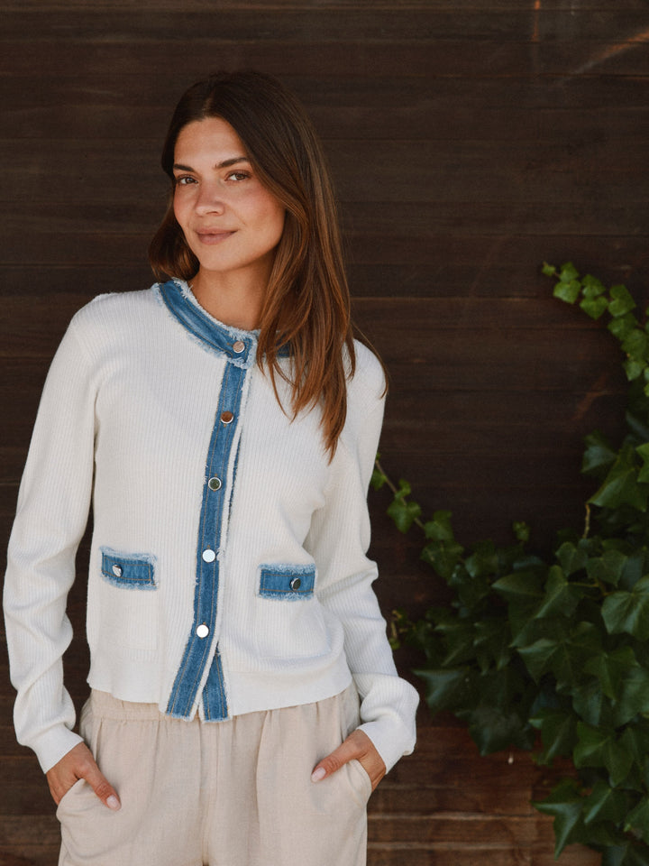 Neo Noir - Zelma Knit Denim Cardigan 167245 - 121 - Off White Cardigans 