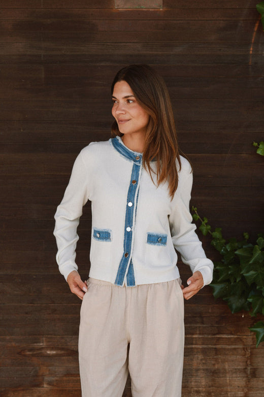 Neo Noir - Zelma Knit Denim Cardigan 167245 - 121 - Off White Cardigans 