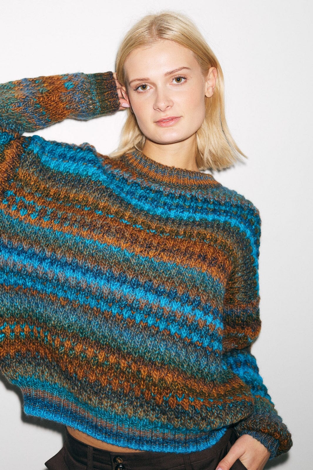 Noella - Gio Knit Sweater 12165005 - 1387 - Turquoise Brown Mix Strikbluser 