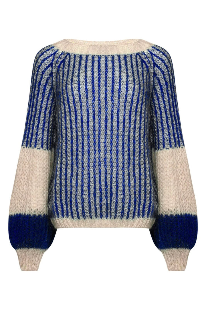 Noella - Liana Knit Sweater - Cream/Cobalt Blue Strikbluser 