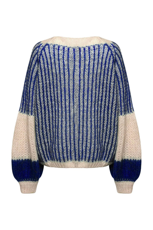 Noella - Liana Knit Sweater - Cream/Cobalt Blue Strikbluser 