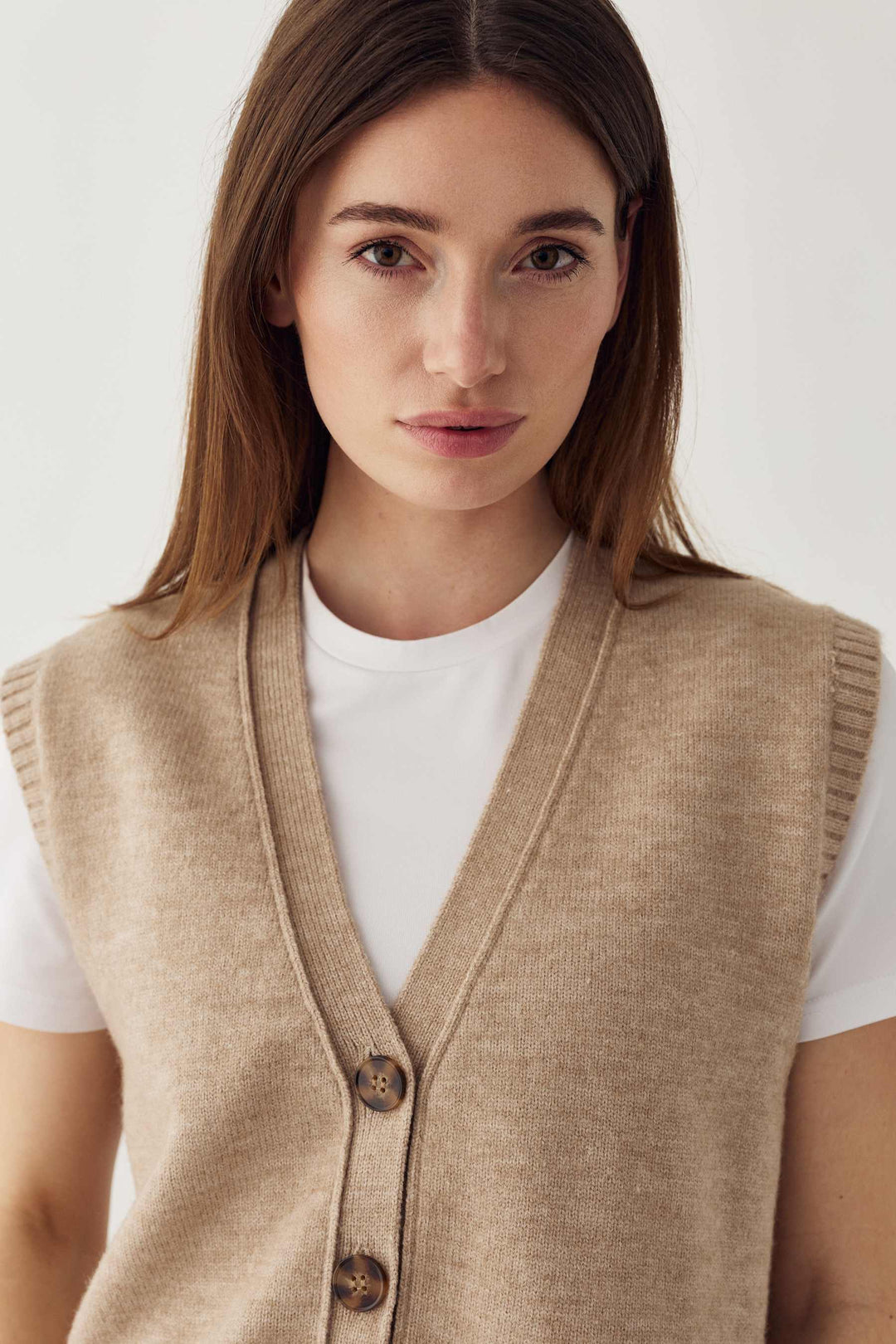 Noella - N-Marilynn Knit Vest 13770006 - 969 - Sand Melange Strikbluser 