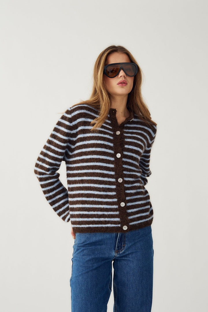 Noella - N-Mertice Knit Cardigan 16570002 - 1351 - Brown Blue Stripe