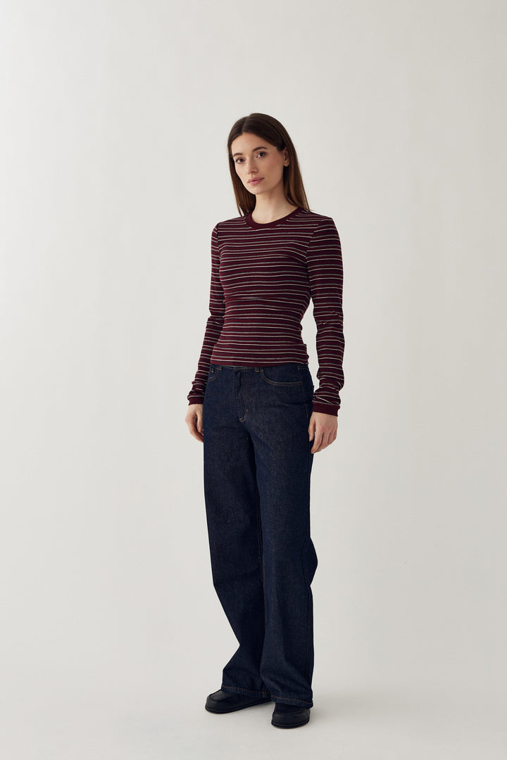 Noella - N-Mykel Ls Top 16540002 - 1511 - Dizzy Burgundy Stripe T-shirts 