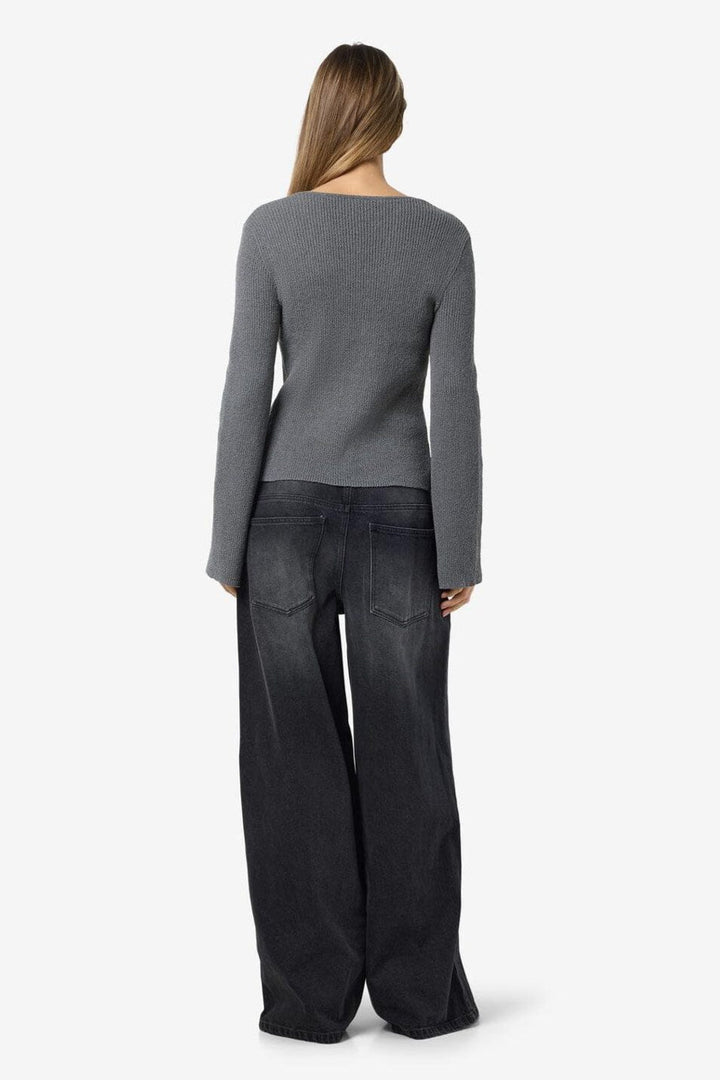 Noisy May - Nmaylin L/S Tie Knit Cardigan Dd - 4803686 Charcoal Gray