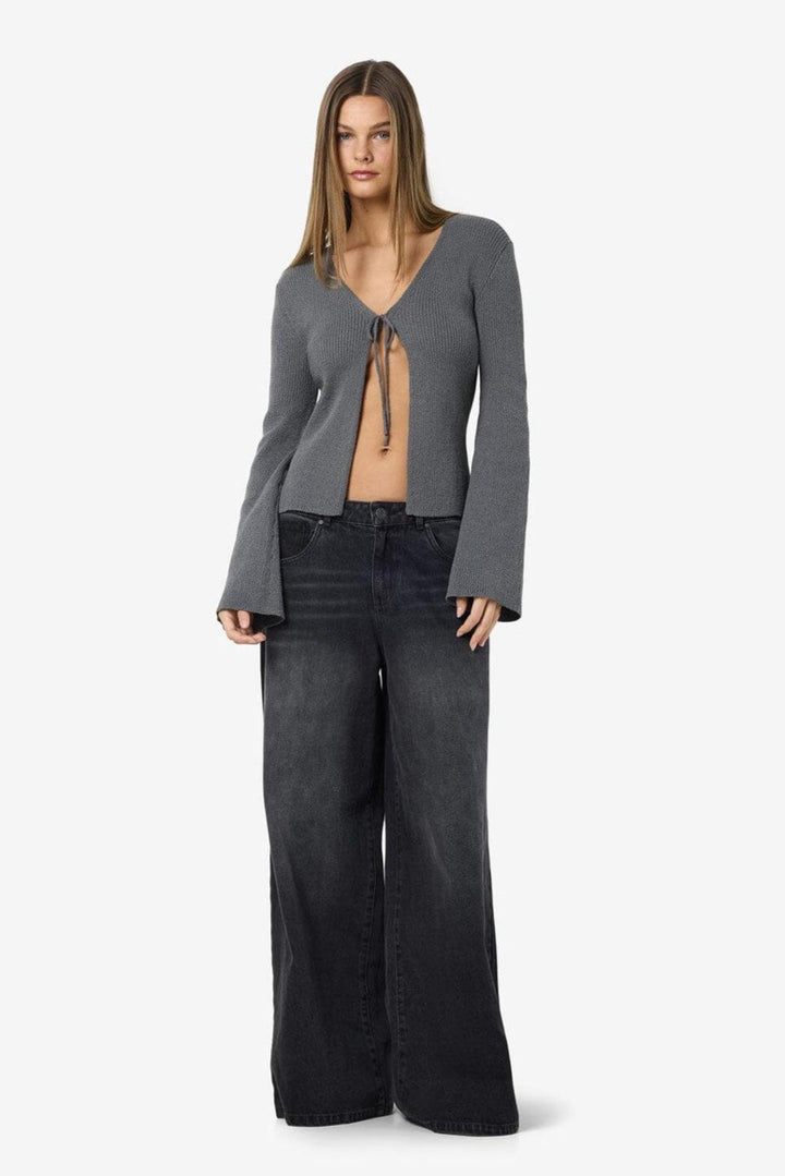 Noisy May - Nmaylin L/S Tie Knit Cardigan Dd - 4803686 Charcoal Gray