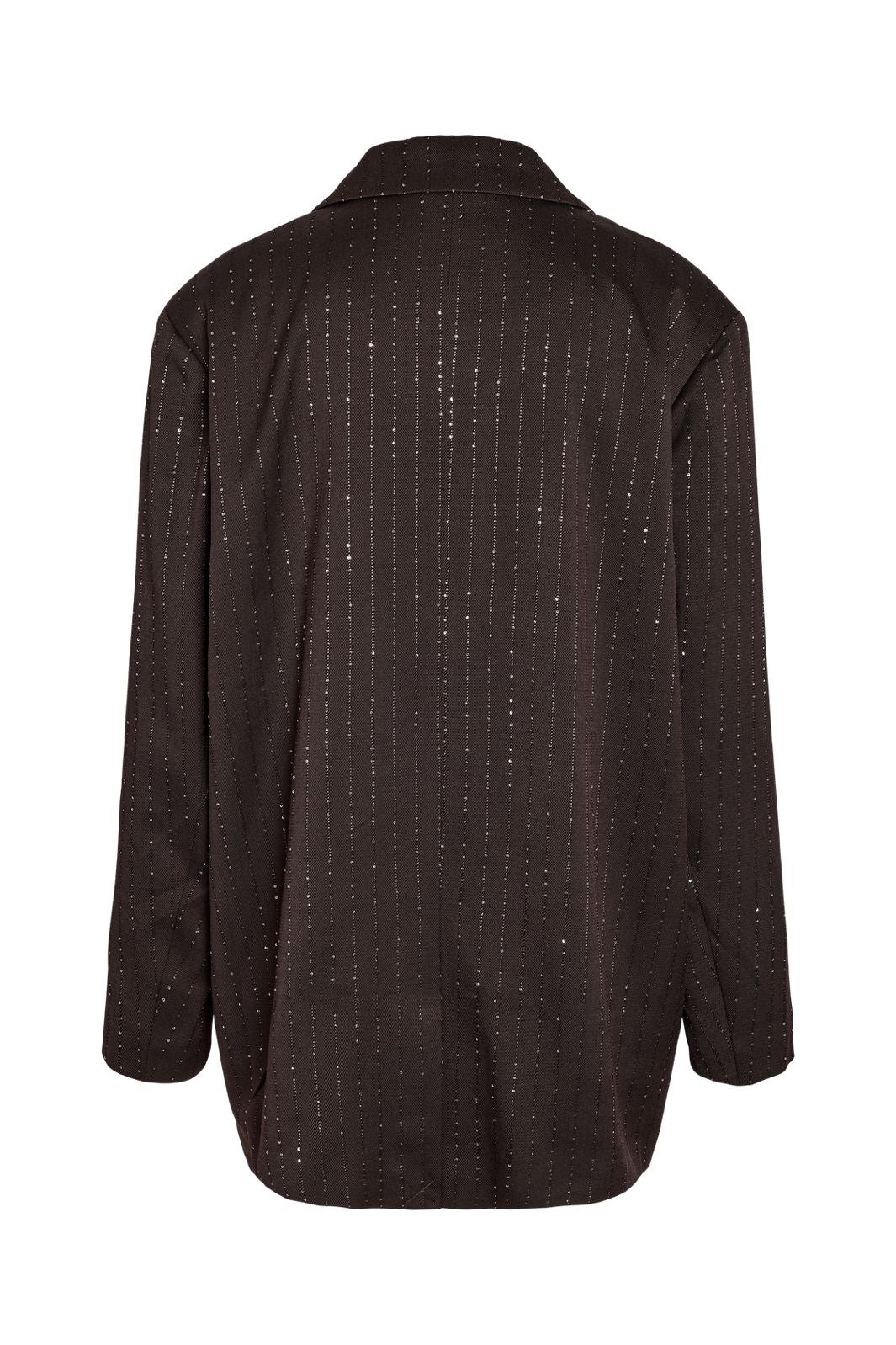 Noisy May - Nmcelia L/S Rhinestone Oversize Blazer - 5143183 Chocolate Brown Sequin Pinstripes