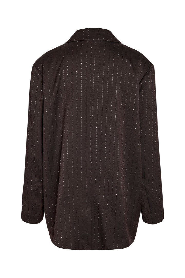 Noisy May - Nmcelia L/S Rhinestone Oversize Blazer - 5143183 Chocolate Brown Sequin Pinstripes