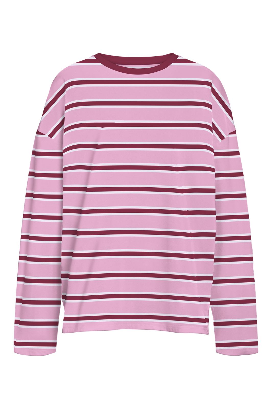 Noisy May - Nmember L/S Stripe Sweat - 4985399 Begonia Pink Tibetan Red + Bright White