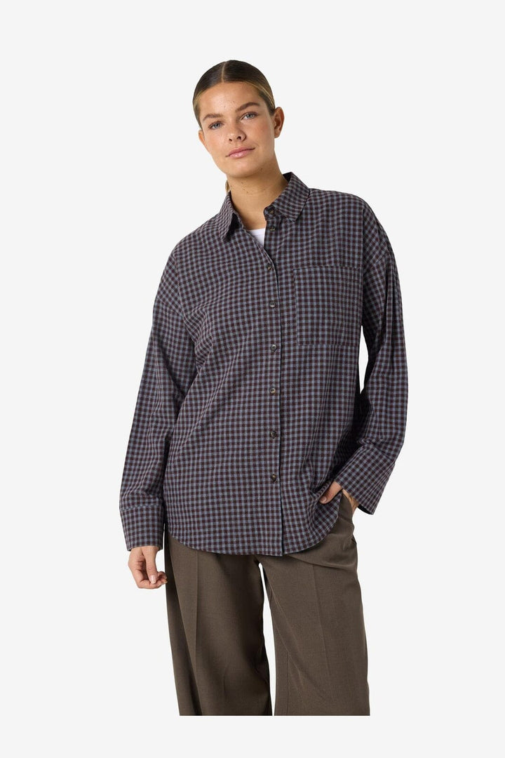 Noisy May - Nmhailey Zoe L/S Check Shirt - 5117231 Chocolate Brown Blue Checks