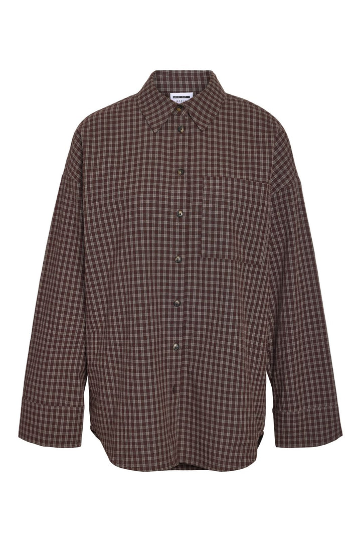 Noisy May - Nmhailey Zoe L/S Check Shirt - 5117232 Chocolate Brown Birch