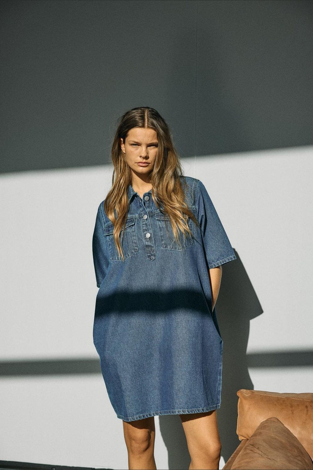 Noisy May - Nmindie S/S Short Dress Az426Mb - 4914585 Medium Blue Denim