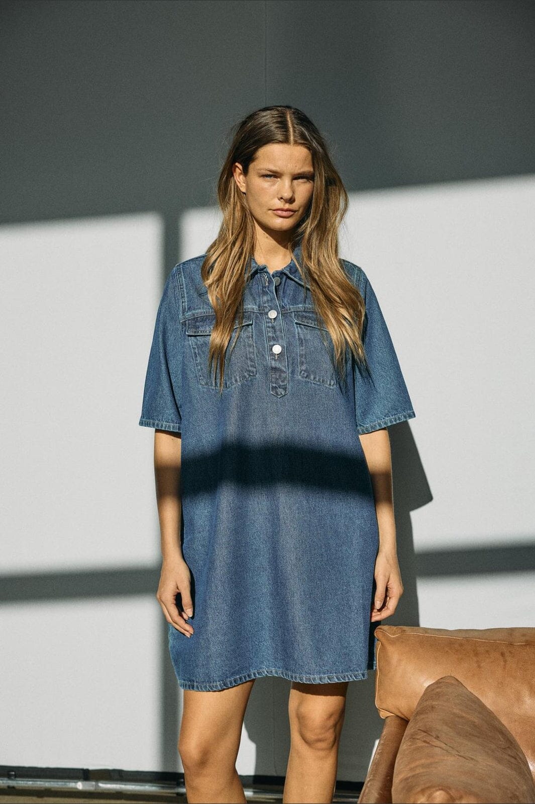 Noisy May - Nmindie S/S Short Dress Az426Mb - 4914585 Medium Blue Denim