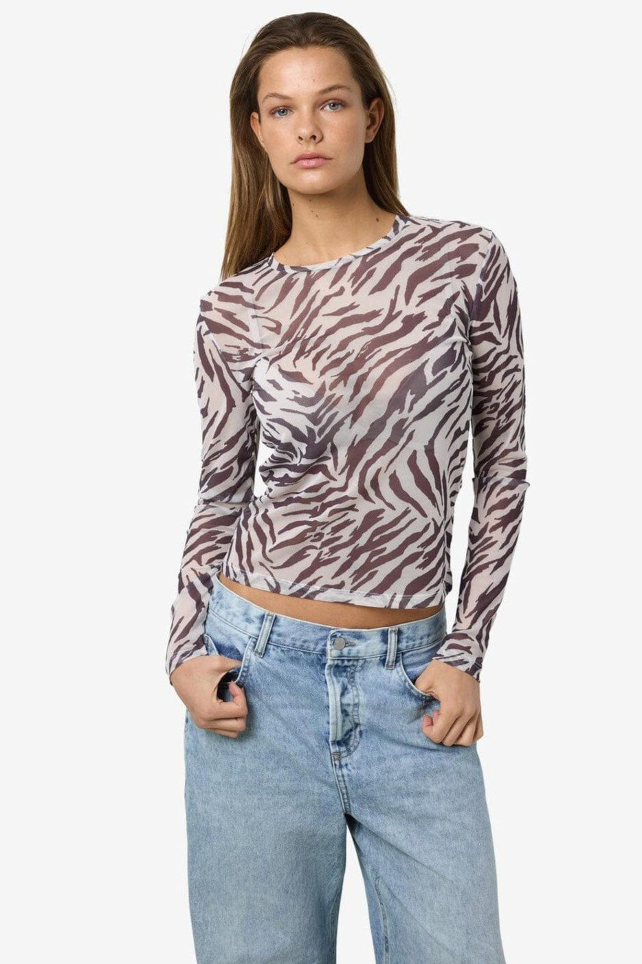 Noisy May - Nmjudith L/S Mesh Top Bg Fwd - 4608437 Black Zebra
