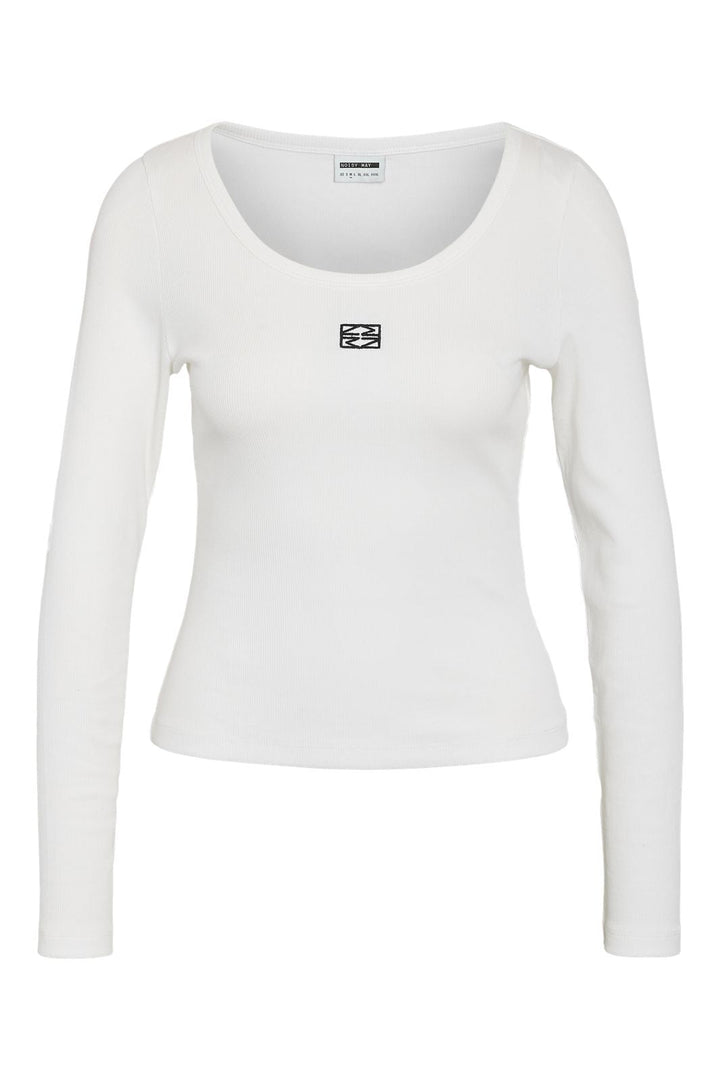 Noisy May - Nmjudy L/S Embr Top - 4863106 Cloud Dancer Black Embr