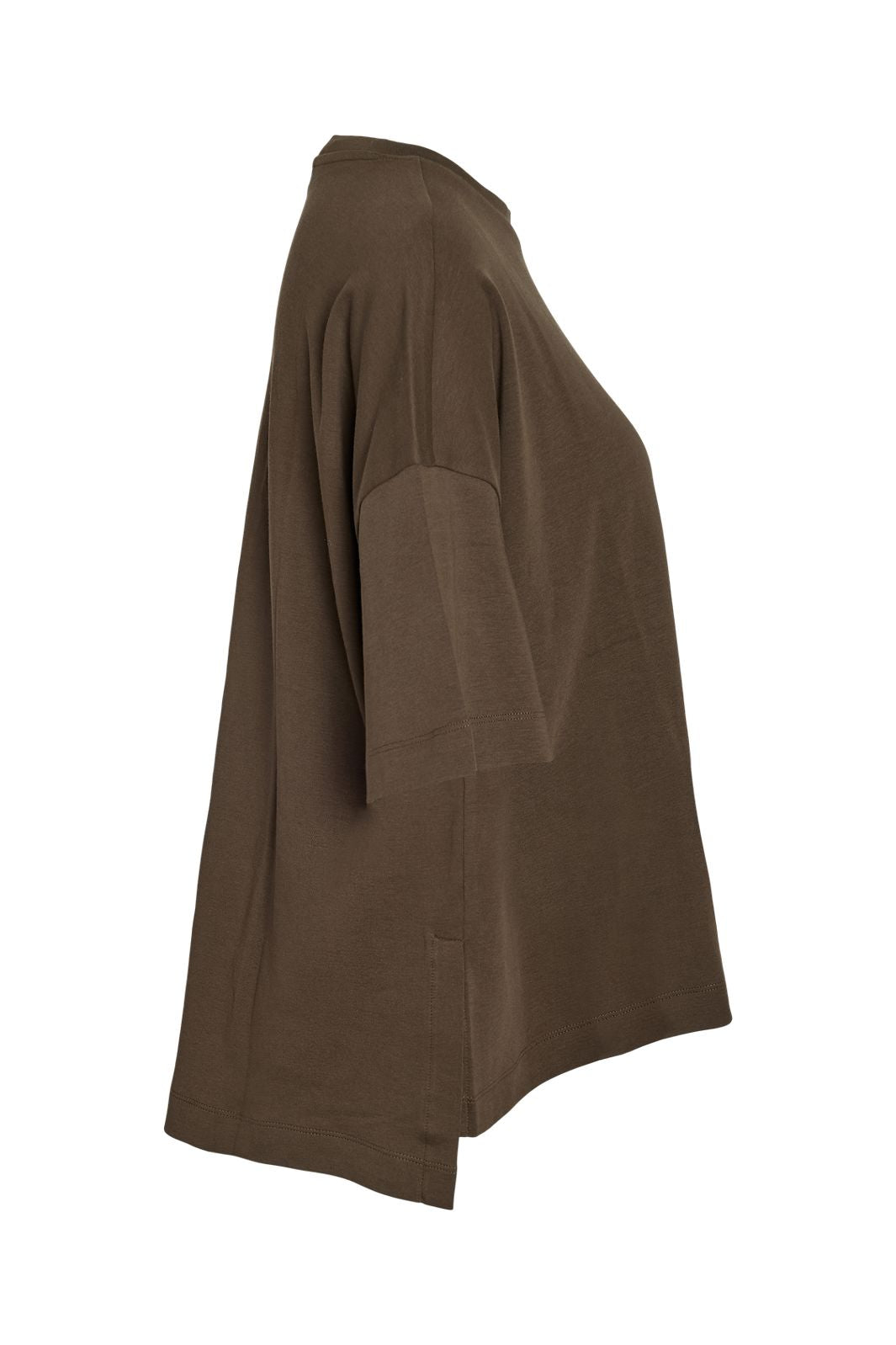 Noisy May - Nmkim S/S Slit T-Shrt Fwd - 5056308 Chocolate Brown White Emb